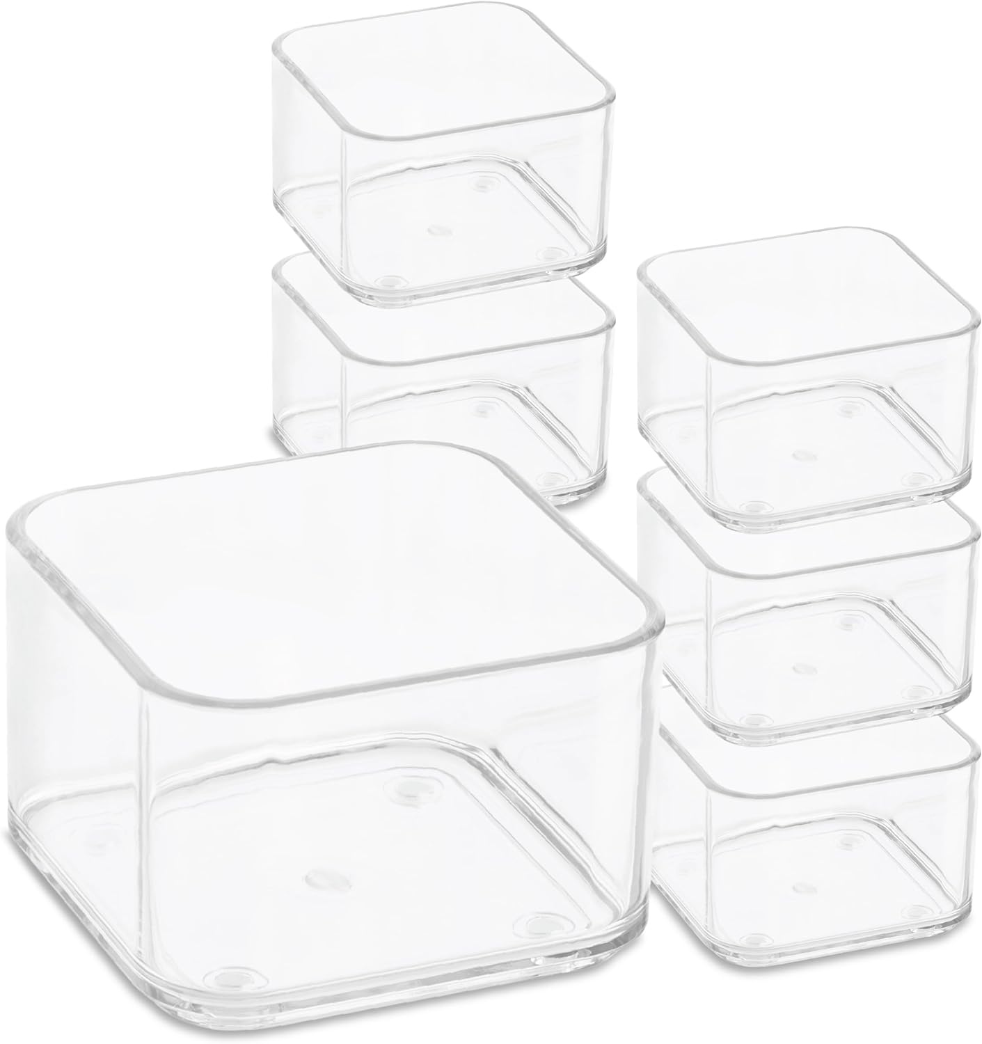 Six Pcs. Plastic Clear Drawer Organizers. Stackable Storage Trays for Kitchen Utensils and Silverware. 2 Sizes. Stackable