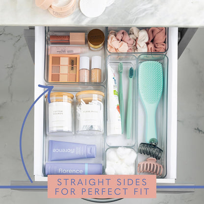 Six Pcs. Plastic Clear Drawer Organizers. Stackable Storage Trays for Kitchen Utensils and Silverware. 2 Sizes. Stackable