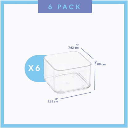 Six Pcs. Plastic Clear Drawer Organizers. Stackable Storage Trays for Kitchen Utensils and Silverware. 2 Sizes. Stackable