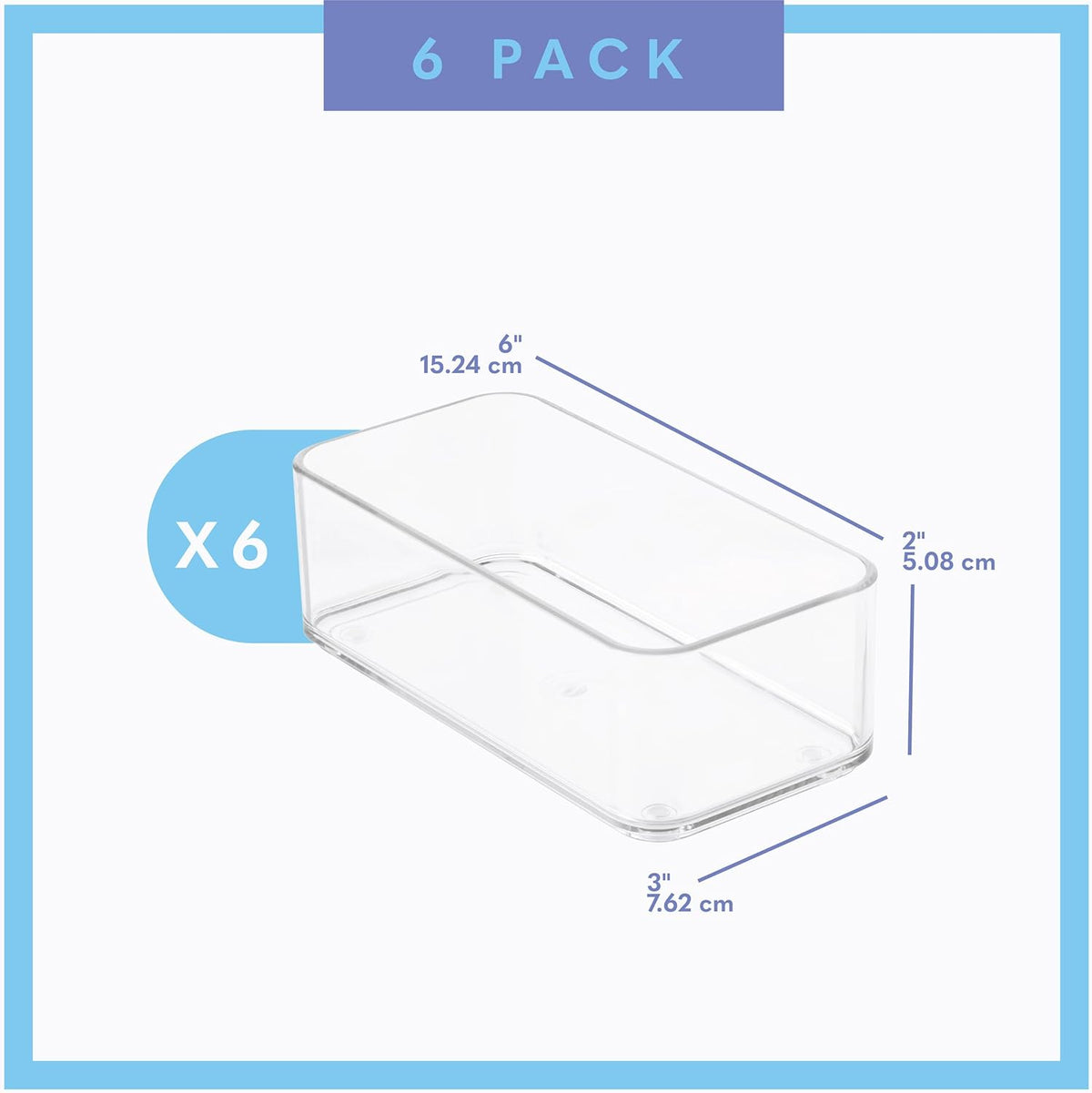 Six Pcs. Plastic Clear Drawer Organizers. Stackable Storage Trays for Kitchen Utensils and Silverware. 2 Sizes. Stackable