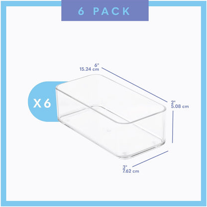 Six Pcs. Plastic Clear Drawer Organizers. Stackable Storage Trays for Kitchen Utensils and Silverware. 2 Sizes. Stackable