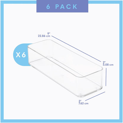 Six Pcs. Plastic Clear Drawer Organizers. Stackable Storage Trays for Kitchen Utensils and Silverware. 2 Sizes. Stackable