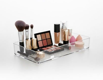 Six Pcs. Plastic Clear Drawer Organizers. Stackable Storage Trays for Kitchen Utensils and Silverware. 2 Sizes. Stackable