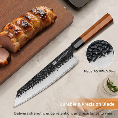 Japanese Kiritsuke Knife, 9 Inch Gyuto Chef Knife, Kitchen Knife with High Carbon Steel Blade, Octagonal Handle, for Meat, Fish, Vegetables and Fruits, Dynasty Series