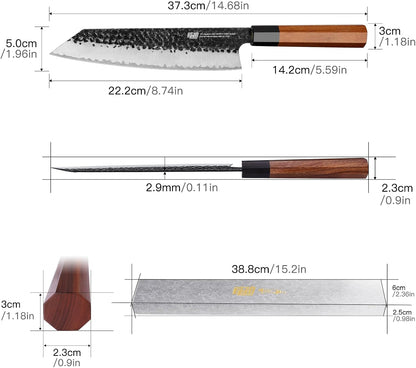 Japanese Kiritsuke Knife, 9 Inch Gyuto Chef Knife, Kitchen Knife with High Carbon Steel Blade, Octagonal Handle, for Meat, Fish, Vegetables and Fruits, Dynasty Series