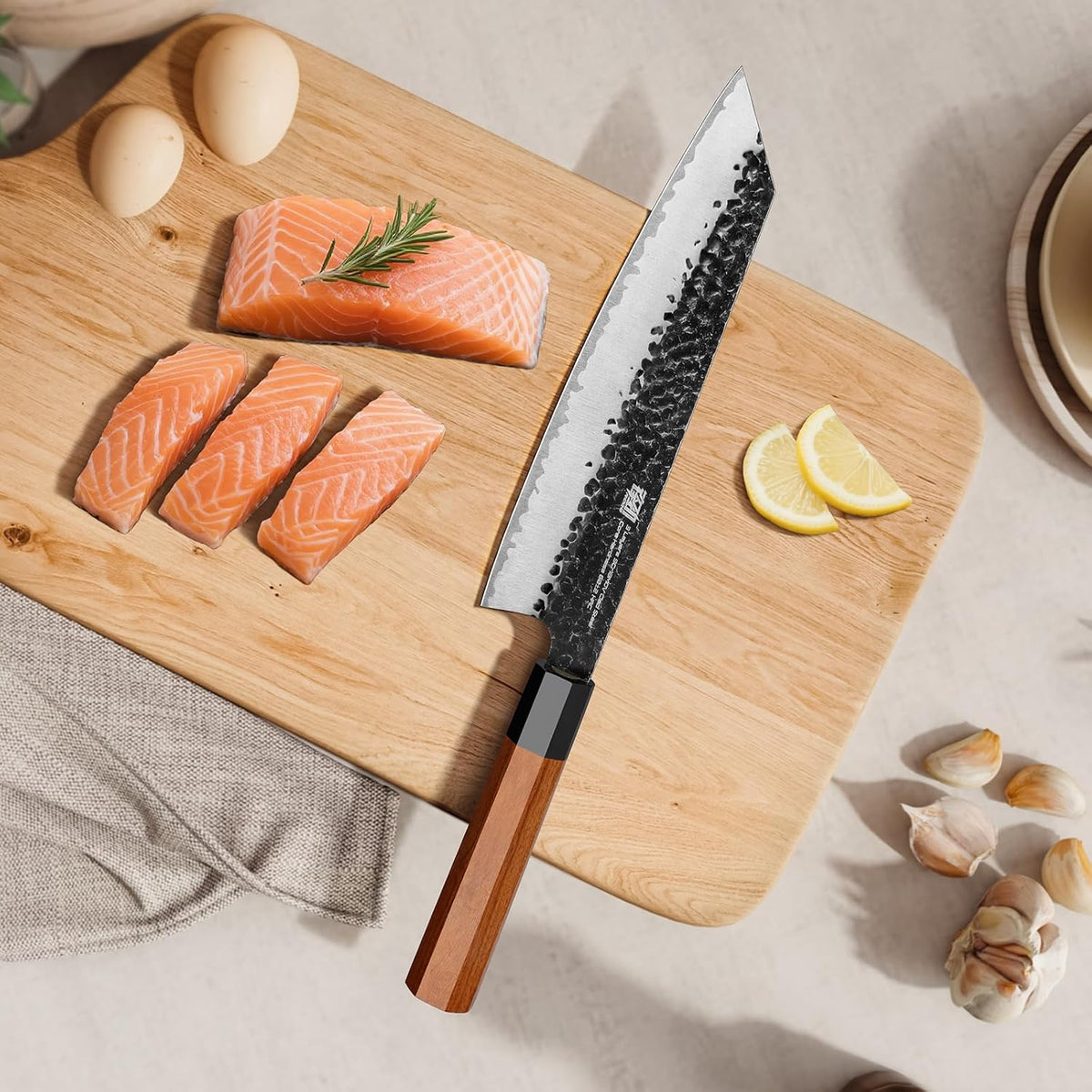 Japanese Kiritsuke Knife, 9 Inch Gyuto Chef Knife, Kitchen Knife with High Carbon Steel Blade, Octagonal Handle, for Meat, Fish, Vegetables and Fruits, Dynasty Series