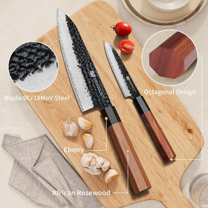 Japanese Kiritsuke Knife, 9 Inch Gyuto Chef Knife, Kitchen Knife with High Carbon Steel Blade, Octagonal Handle, for Meat, Fish, Vegetables and Fruits, Dynasty Series