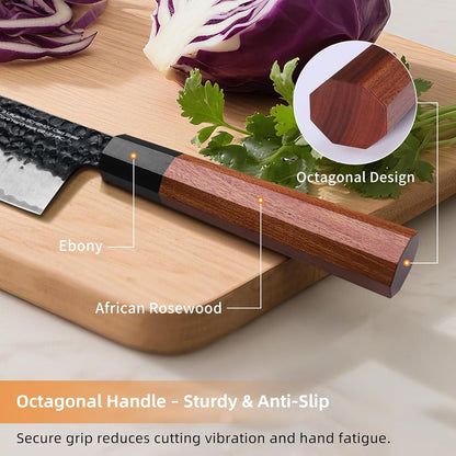 Japanese Kiritsuke Knife, 9 Inch Gyuto Chef Knife, Kitchen Knife with High Carbon Steel Blade, Octagonal Handle, for Meat, Fish, Vegetables and Fruits, Dynasty Series