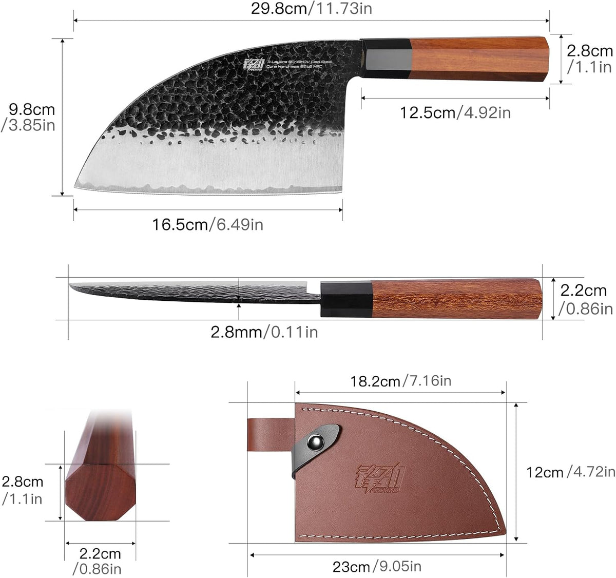 Japanese Kiritsuke Knife, 9 Inch Gyuto Chef Knife, Kitchen Knife with High Carbon Steel Blade, Octagonal Handle, for Meat, Fish, Vegetables and Fruits, Dynasty Series