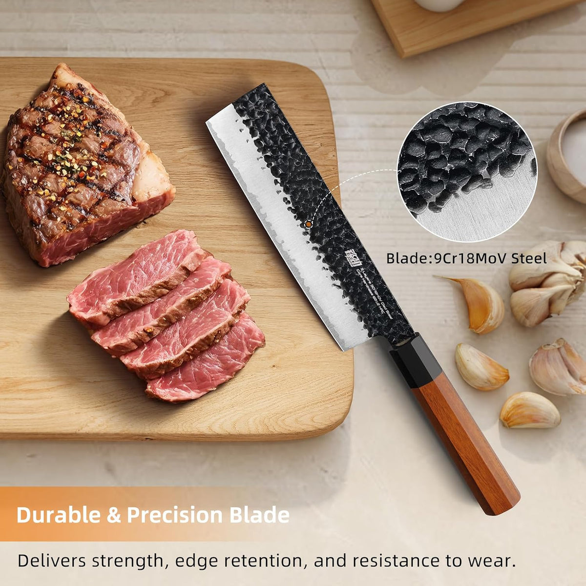Japanese Kiritsuke Knife, 9 Inch Gyuto Chef Knife, Kitchen Knife with High Carbon Steel Blade, Octagonal Handle, for Meat, Fish, Vegetables and Fruits, Dynasty Series