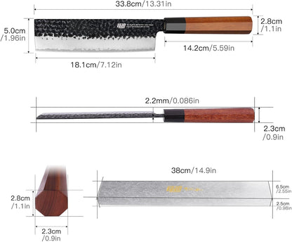 Japanese Kiritsuke Knife, 9 Inch Gyuto Chef Knife, Kitchen Knife with High Carbon Steel Blade, Octagonal Handle, for Meat, Fish, Vegetables and Fruits, Dynasty Series