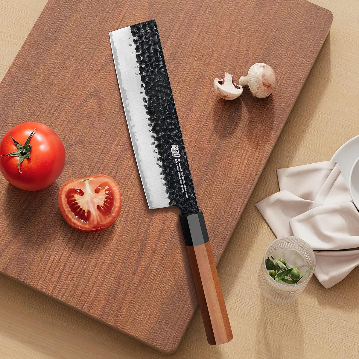 Japanese Kiritsuke Knife, 9 Inch Gyuto Chef Knife, Kitchen Knife with High Carbon Steel Blade, Octagonal Handle, for Meat, Fish, Vegetables and Fruits, Dynasty Series