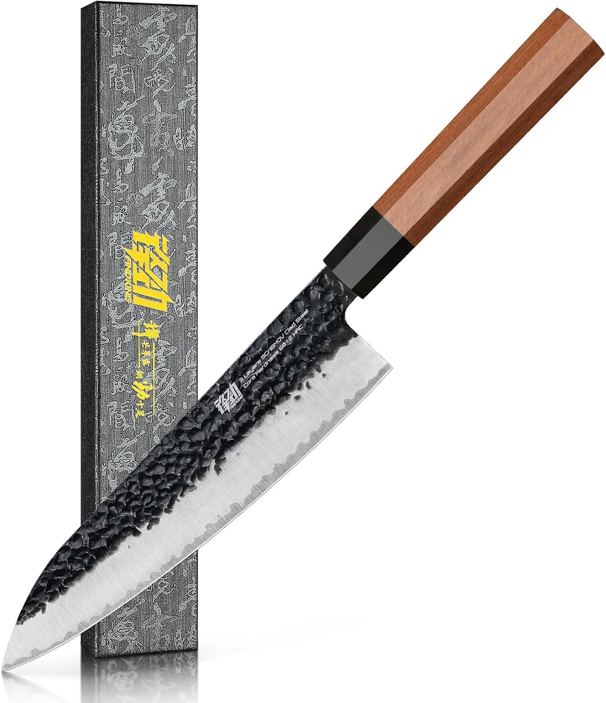 Japanese Kiritsuke Knife, 9 Inch Gyuto Chef Knife, Kitchen Knife with High Carbon Steel Blade, Octagonal Handle, for Meat, Fish, Vegetables and Fruits, Dynasty Series