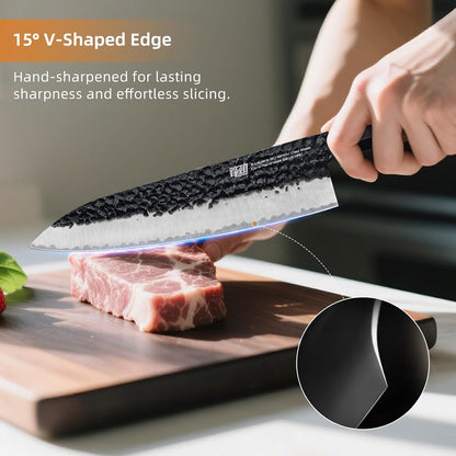 Japanese Kiritsuke Knife, 9 Inch Gyuto Chef Knife, Kitchen Knife with High Carbon Steel Blade, Octagonal Handle, for Meat, Fish, Vegetables and Fruits, Dynasty Series