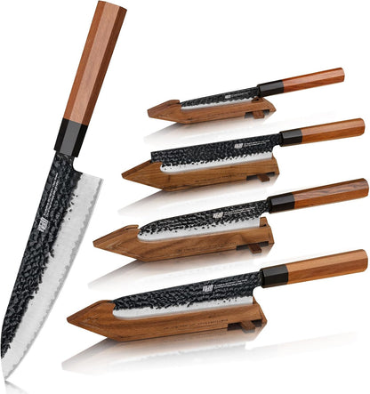 Japanese Kiritsuke Knife, 9 Inch Gyuto Chef Knife, Kitchen Knife with High Carbon Steel Blade, Octagonal Handle, for Meat, Fish, Vegetables and Fruits, Dynasty Series