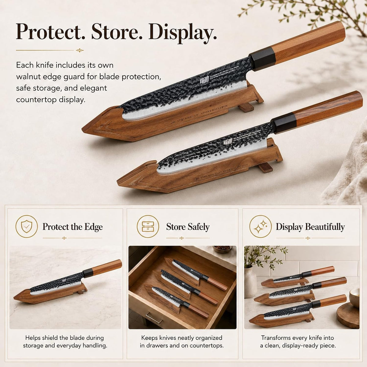 Japanese Kiritsuke Knife, 9 Inch Gyuto Chef Knife, Kitchen Knife with High Carbon Steel Blade, Octagonal Handle, for Meat, Fish, Vegetables and Fruits, Dynasty Series