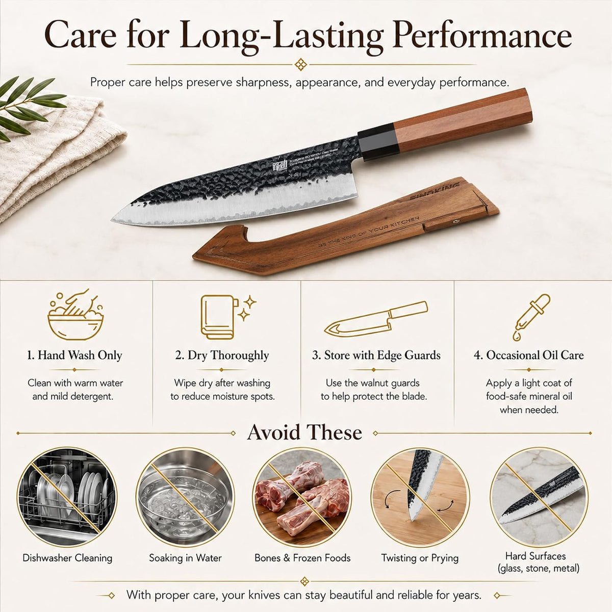 Japanese Kiritsuke Knife, 9 Inch Gyuto Chef Knife, Kitchen Knife with High Carbon Steel Blade, Octagonal Handle, for Meat, Fish, Vegetables and Fruits, Dynasty Series
