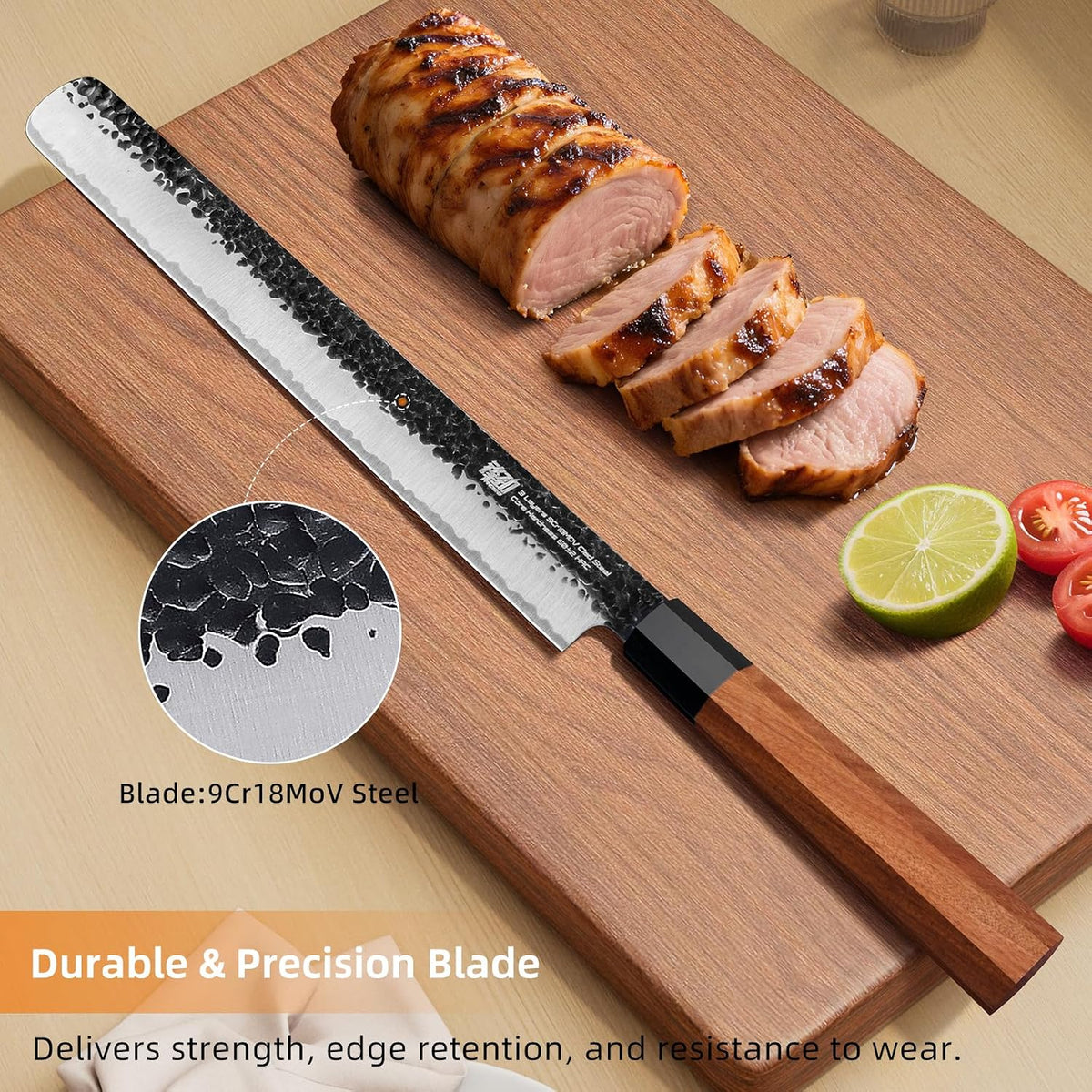 Japanese Kiritsuke Knife, 9 Inch Gyuto Chef Knife, Kitchen Knife with High Carbon Steel Blade, Octagonal Handle, for Meat, Fish, Vegetables and Fruits, Dynasty Series