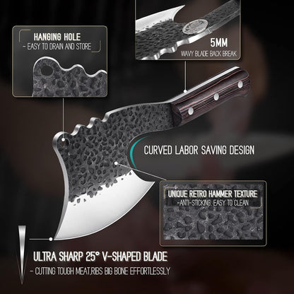Meat Bone Cleaver Knife - Black Heavy Duty Butcher Meat Cutting Axes