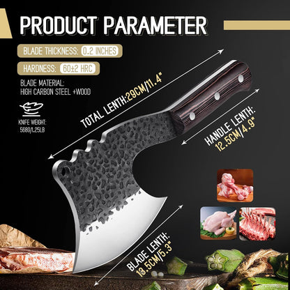 Meat Bone Cleaver Knife - Black Heavy Duty Butcher Meat Cutting Axes