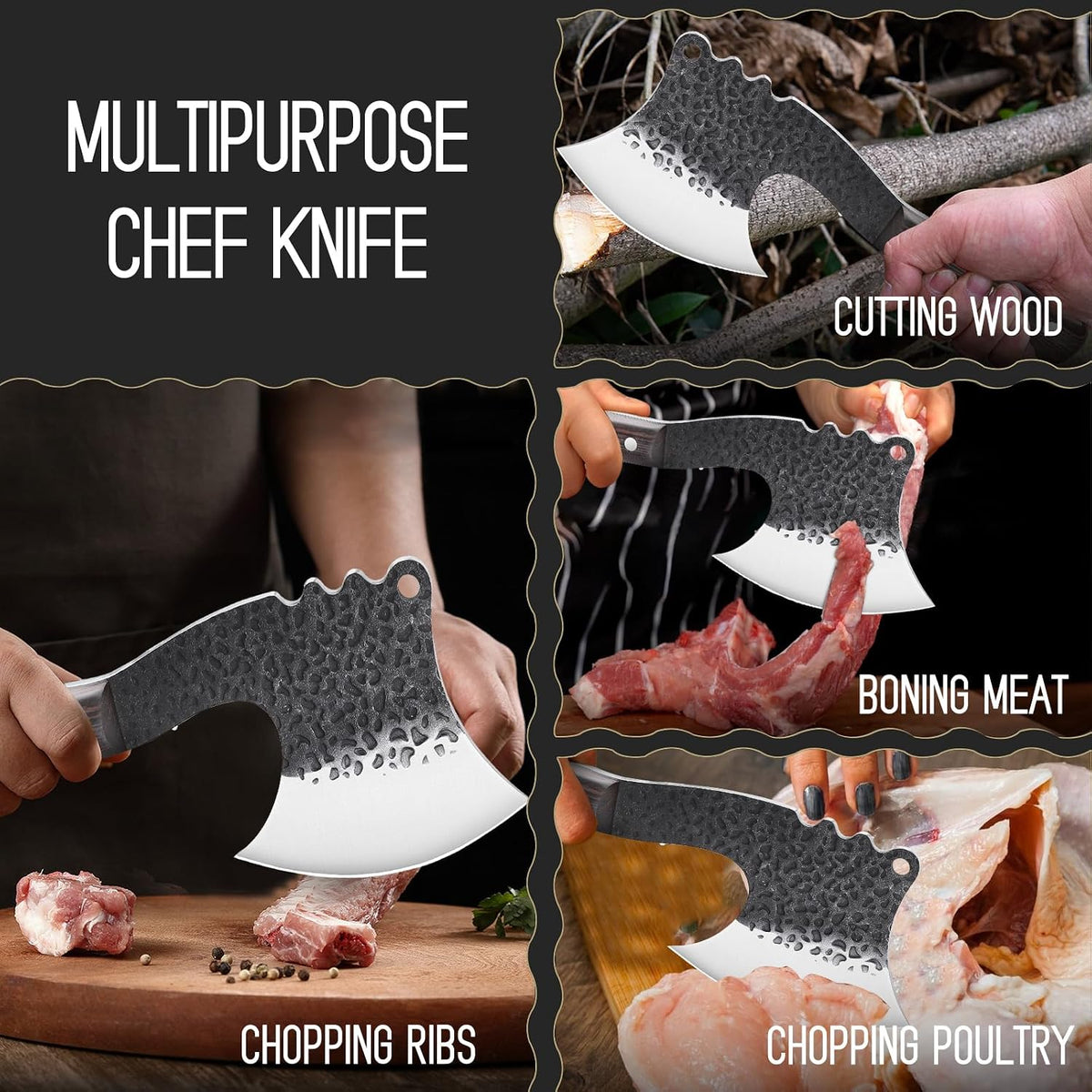 Meat Bone Cleaver Knife - Black Heavy Duty Butcher Meat Cutting Axes