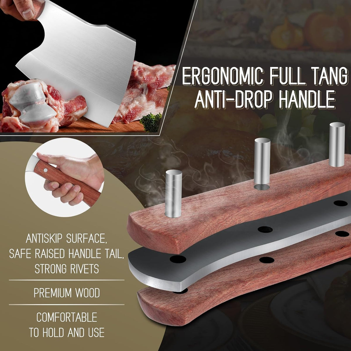 Meat Bone Cleaver Knife - Black Heavy Duty Butcher Meat Cutting Axes