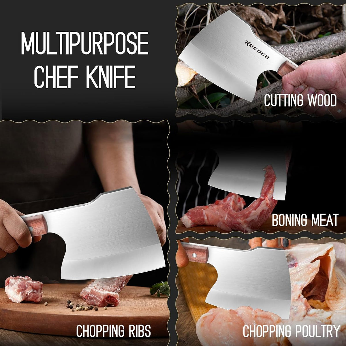 Meat Bone Cleaver Knife - Black Heavy Duty Butcher Meat Cutting Axes