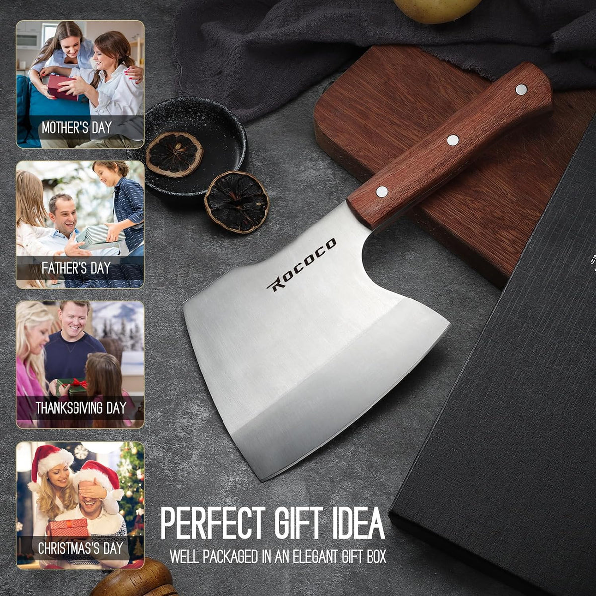 Meat Bone Cleaver Knife - Black Heavy Duty Butcher Meat Cutting Axes