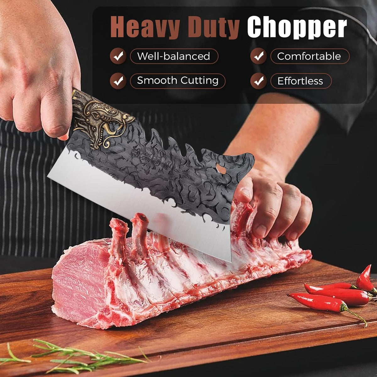 Meat Bone Cleaver Knife - Black Heavy Duty Butcher Meat Cutting Axes
