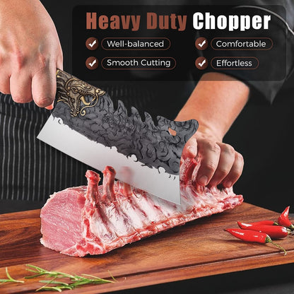 Meat Bone Cleaver Knife - Black Heavy Duty Butcher Meat Cutting Axes