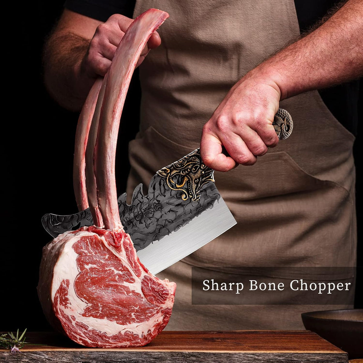 Meat Bone Cleaver Knife - Black Heavy Duty Butcher Meat Cutting Axes