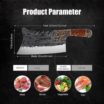 Meat Bone Cleaver Knife - Black Heavy Duty Butcher Meat Cutting Axes