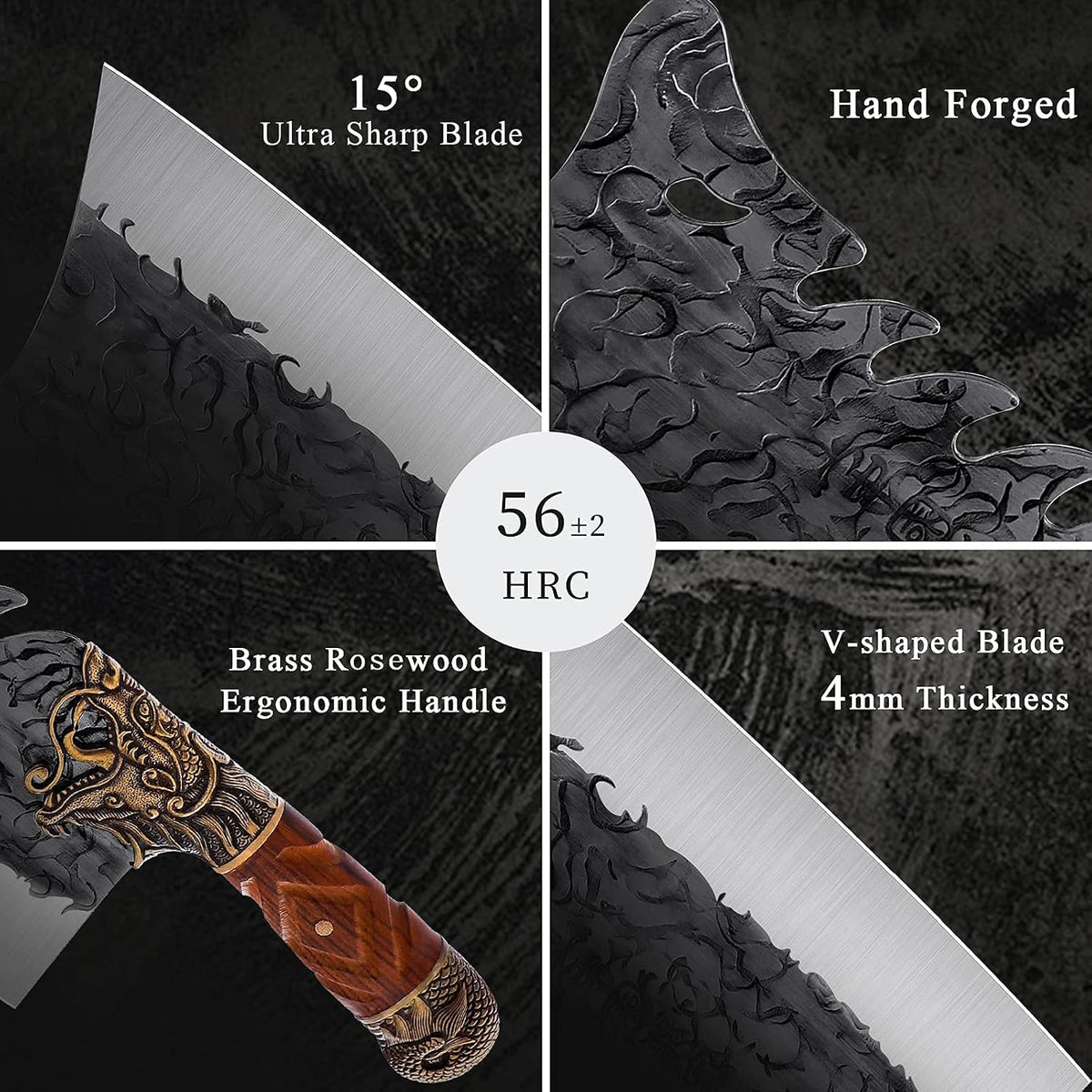 Meat Bone Cleaver Knife - Black Heavy Duty Butcher Meat Cutting Axes