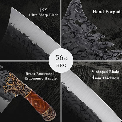 Meat Bone Cleaver Knife - Black Heavy Duty Butcher Meat Cutting Axes