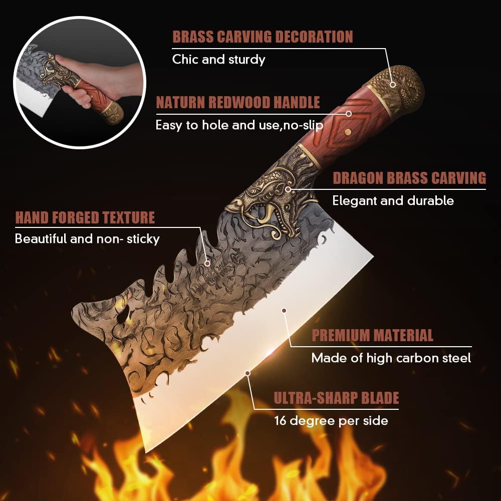 Meat Bone Cleaver Knife - Black Heavy Duty Butcher Meat Cutting Axes