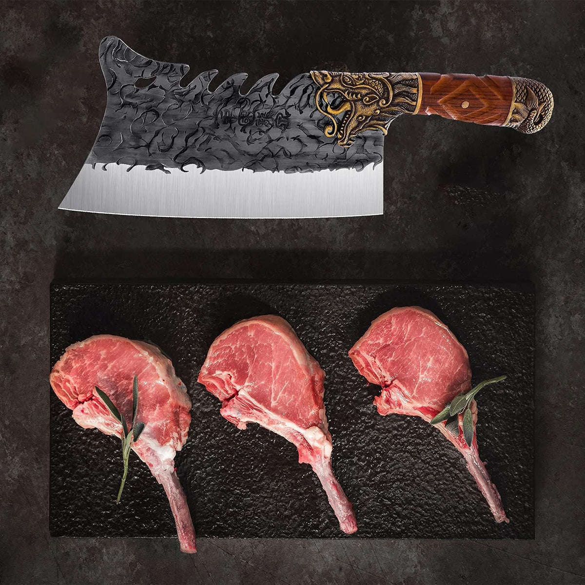Meat Bone Cleaver Knife - Black Heavy Duty Butcher Meat Cutting Axes