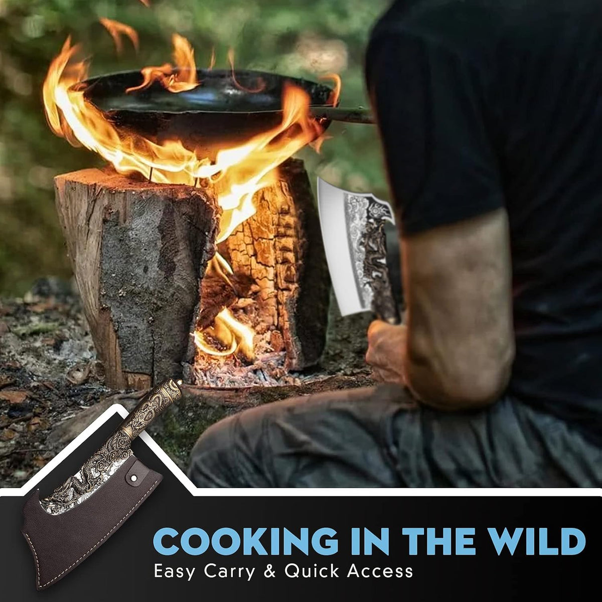 Meat Bone Cleaver Knife - Black Heavy Duty Butcher Meat Cutting Axes