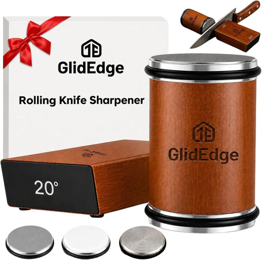 Rolling Knife Sharpener Kit – Knife Sharpener with Diamond, Ceramic & Stainless Steel Discs – 15° & 20° Strong Magnetic Angle Base – Knife Sharpener Tool for Kitchen, Chef & Utility Knives