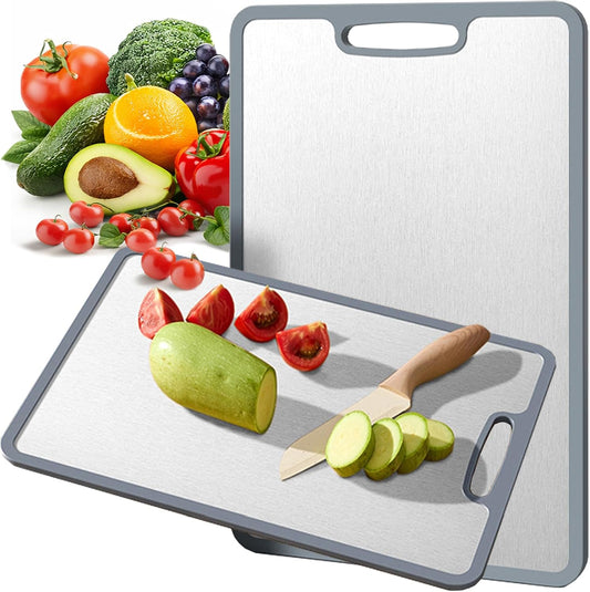 Titanium Cutting Board Double-sided non-slip silicone edging Pure Titanium Cutting Boards for Kitchen - Double-Sided Food-Grade Chopping Board Non-Stick Durable and easy to clean (Small)