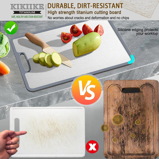 Titanium Cutting Board Double-sided non-slip silicone edging Pure Titanium Cutting Boards for Kitchen - Double-Sided Food-Grade Chopping Board Non-Stick Durable and easy to clean (Small)