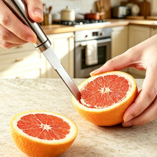 Stainless Steel Grapefruit Knife Curved Serrated Blade - Ergonomic Fruit Cutter for Citrus, Kitchen Tool with Dishwasher Safe Design