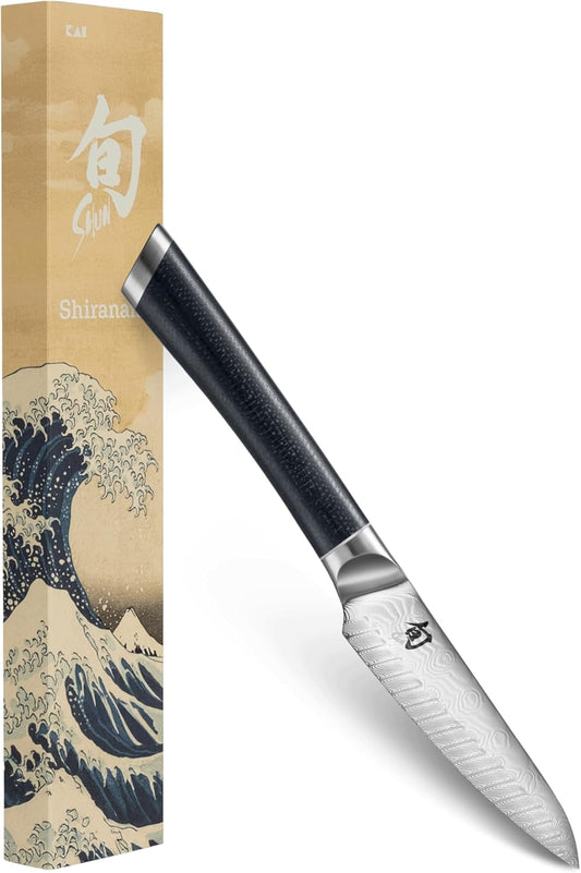 Shiranami 4" Paring Knife | Handcrafted Japanese Vegetable & Fruit Knife, VG10 and VG2 Damascus Steel Blade, Jute Micarta Handle