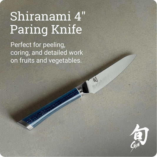 Shiranami 4" Paring Knife | Handcrafted Japanese Vegetable & Fruit Knife, VG10 and VG2 Damascus Steel Blade, Jute Micarta Handle