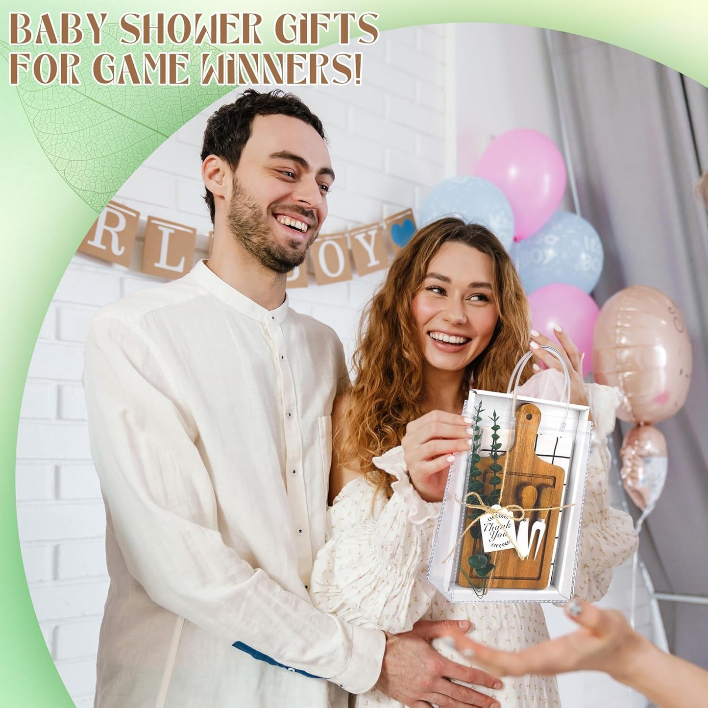 6 Sets Baby Shower Prizes for Game Winners 49 Pcs Square Acacia Wood Cheese Board Gift with Knives Spoons Gift Bags Kitchen Towels Bridal Shower Party Favors for Guests