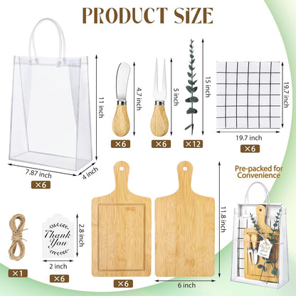 6 Sets Baby Shower Prizes for Game Winners 49 Pcs Square Acacia Wood Cheese Board Gift with Knives Spoons Gift Bags Kitchen Towels Bridal Shower Party Favors for Guests