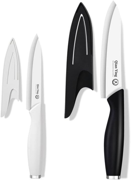 Ceramic Knife Set for Kitchen with Sheath: 2PCS Rustproof 100% Zirconia Pure Ceramic Fruit Knives, Sharp Blade, Ergonomic Handle