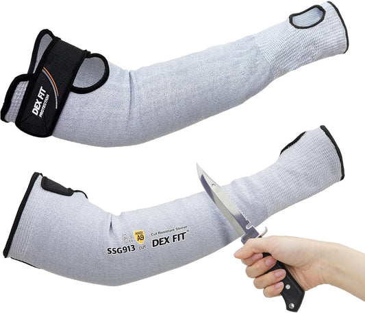SSG913S ANSI A9 Cut Resistant Sleeves with Thumb Hole, Comfortable Arm Covers for Thin Skin and Bruising, Anti Slip Strap, Machine Washable; Blue M 1 Pair