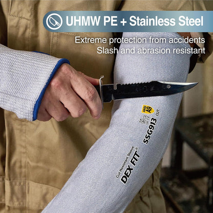 SSG913S ANSI A9 Cut Resistant Sleeves with Thumb Hole, Comfortable Arm Covers for Thin Skin and Bruising, Anti Slip Strap, Machine Washable; Blue M 1 Pair