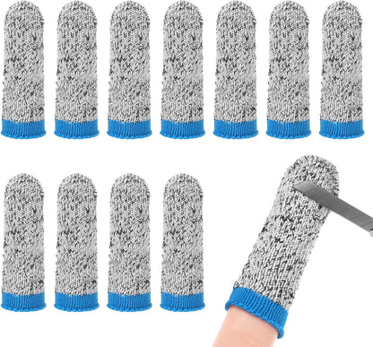 12-Pack Finger Cots Cut Resistant, Reusable Finger Sleeve Protectors for Sculpture/Kitchen/Garden, HPPE Fiber Thumb Finger Guards Covers [2.8", Grey Blue]