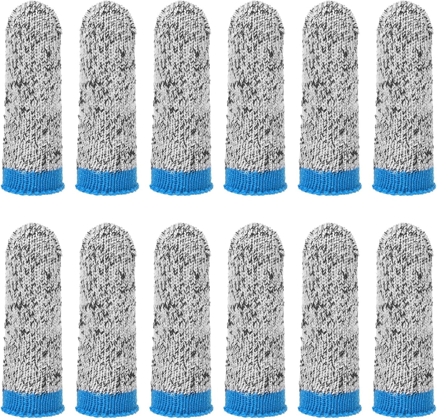12-Pack Finger Cots Cut Resistant, Reusable Finger Sleeve Protectors for Sculpture/Kitchen/Garden, HPPE Fiber Thumb Finger Guards Covers [2.8", Grey Blue]